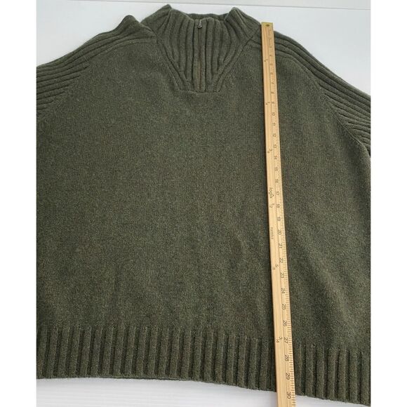 Lands End Men's XXL Sweater Green 100% Lambs Wool Ribbed 1/4 Zip Pullover - Picture 3 of 10